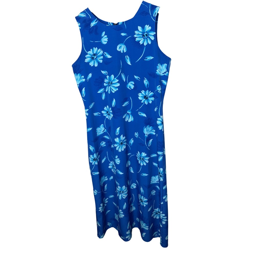 Kathie Lee Collection‎ Blue Floral Sleeveless Maxi Dress Size 12 Vintage